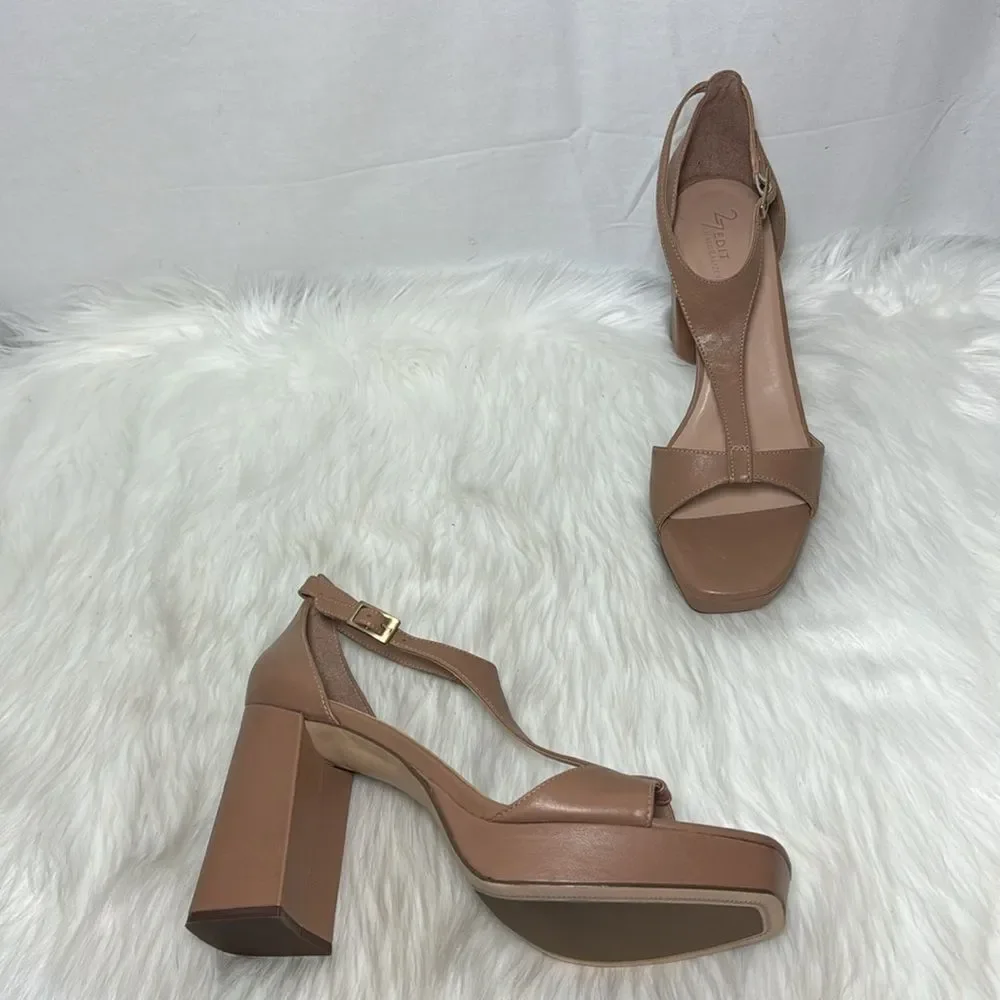 27 Edit By Naturalizer Jae Like‎ New Tan Leather T-Strap Platform Sandals…